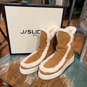 NWT J/SLIDES Tan Suede Effie Fur-Trimmed Boots Size 9